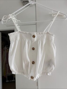 H&M White Smocked Button-Front Crop Top